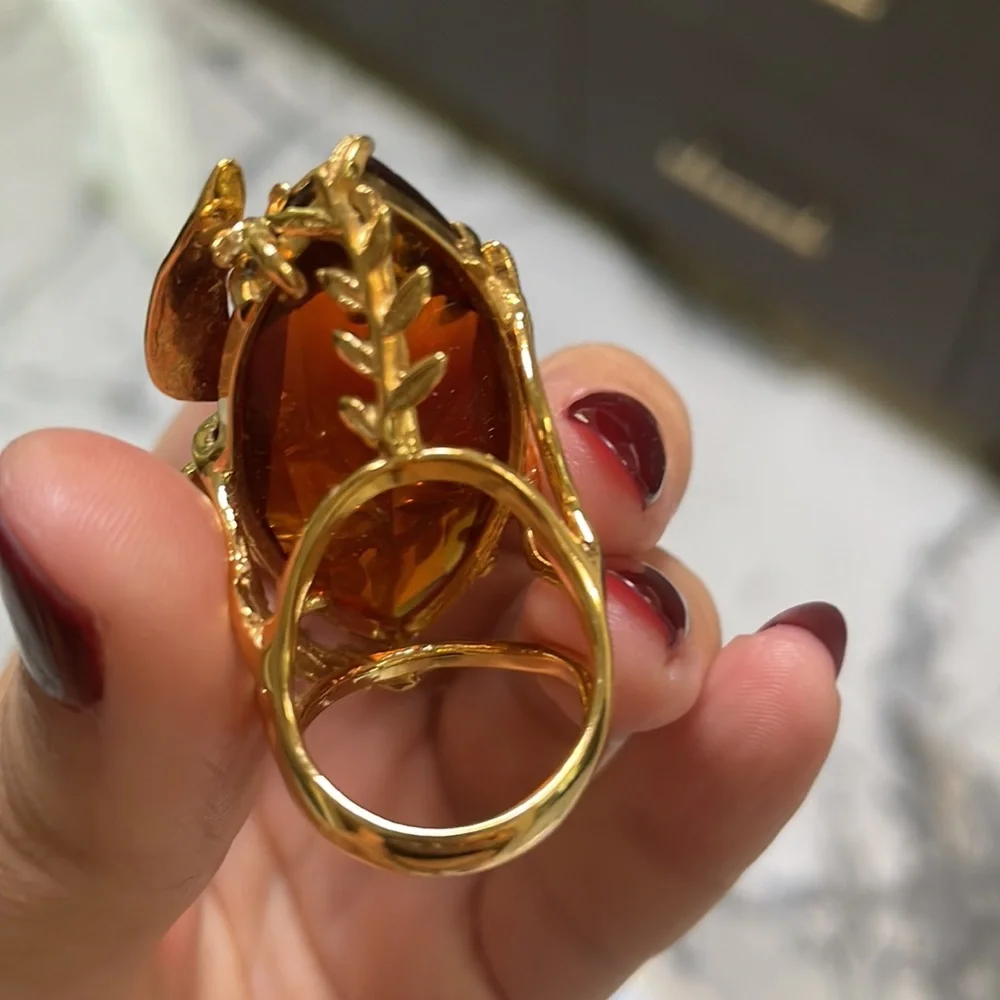 Gorgeous Cocktail Ring Dragonfly with Citrine Marquis cut